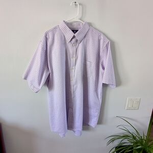 Stafford Mens Short Sleeve Button Down Shirt Purple Gingham Oxford